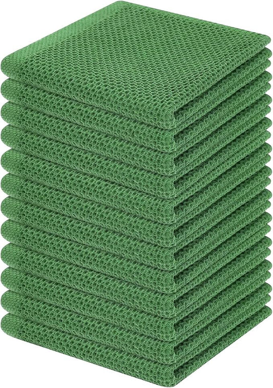 Homaxy 100% Cotton Waffle Weave Kitchen Dish Cloths 12-Pack, Grass Green | 12 x 12 Inches, Ultra Soft Absorbent Dish Towels, Quick Drying Dish Rags with Hanging Loop by Homaxy