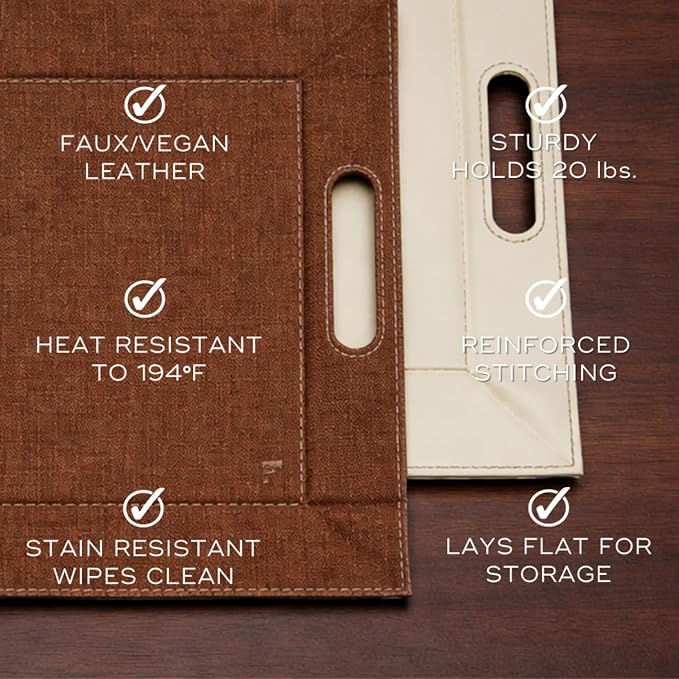 2-in-1 Serving Tray & Placemat | Faux Leather & Reversible | Lays Flat as a Placemat or Folds into an Ottoman Food Tray, Easy to Clean - Image 6