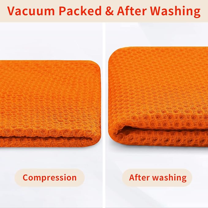 Homaxy 100% Cotton Waffle Weave Kitchen Dish Cloths 6-Pack, Orange | 12 x 12 Inches, Ultra Soft Absorbent Dish Towels, Quick Drying Dish Rags with Hanging Loop - Image 7