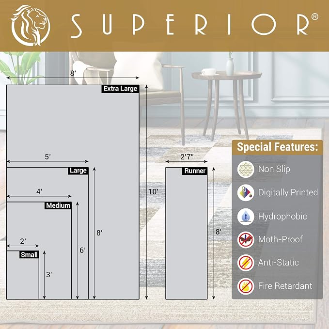 Superior Designer Non-Slip Lockwood Area Rug; Digitally Printed, Low Maintenance, Affordable and Fashionable, Washable Cream - Runner 2' 7" x 8' - Image 2