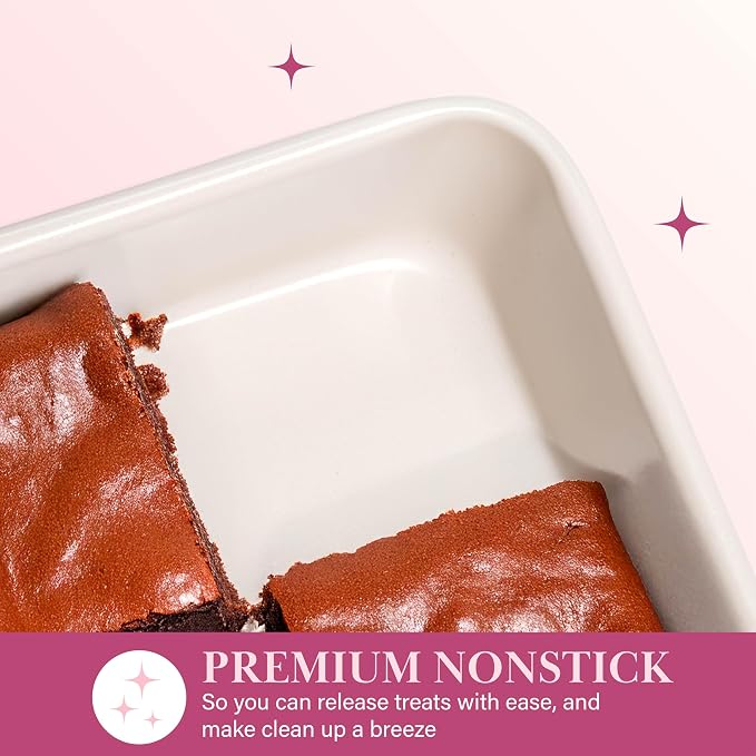 Paris Hilton Nonstick Carbon Steel Bakeware Collection, 9-Inch Square Cake Pan, Dishwasher Safe, Made without PFOA and PFAS, Pink Cream Two-Tone - Image 4