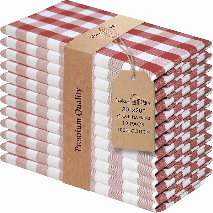 Urban Villa Cloth Napkins Cotton 20x20 (Set of 12) Rust by CottonTrends