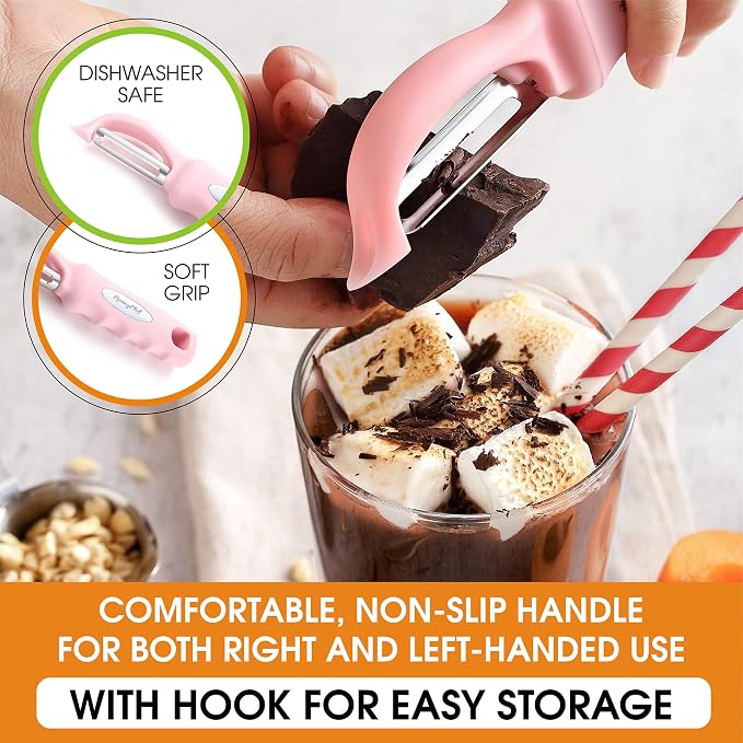 Spring Chef Swivel Vegetable Peeler with Soft Grip Handle, Pink Lemonade | Premium Potato Peeler w/ Ultra Sharp Stainless Steel Blades, Multifunctional Veggie Peeler for Apple, Carrot, Cucumber, Fruit - Image 6