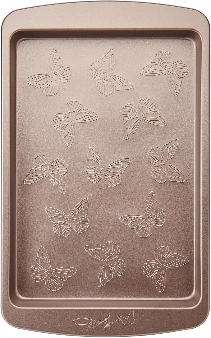 Dolly Parton Butterfly Stamp Small Baking Sheet – Carbon Steel Nonstick Bakeware with Textured Butterfly Design, Durable Rolled Rim, Oven Safe to 450F, Perfect for Cookies, Pastries and Pizza - Image 6