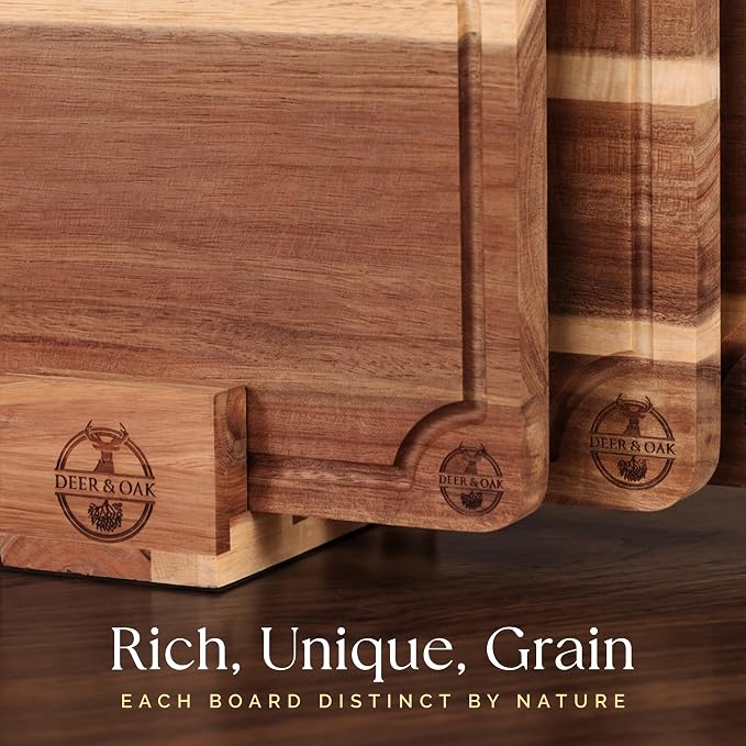 Pre-Oiled, Non Toxic 3-Piece Acacia Cutting Board Set with Stand | 15.7 x 11.8 in, 13 x 9.4 in, 10.2 x 7.1 in · FSC certified · Includes 3.4 fl oz oil · Deer & Oak - Image 7