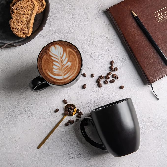 AmorArc 16oz Coffee Mugs Set of 6, Large Ceramic Coffee Mugs for Men Women Dad Mom, Modern Coffee Mugs with handle for Tea/Latte/Cappuccino/Cocoa. Dishwasher&Microwave Safe, Matte Black - Image 5