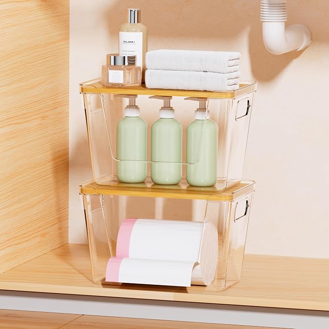 Delamu 3 Pack Trash Bag Dispenser, Stackable Garbage Bag Holder | Clear Acrylic Organizer Bins for Under Sink Organization, Pantry Storage, Cabinet, Kitchen, Laundry, Bathroom - Image 9