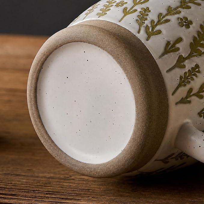 18 Oz Large Ceramic Coffee Mug Set of 2 - Rustic Handmade Floral Mugs with Handle, Microwave Safe for Latte Espresso Cappuccino Tea Cocoa Milk, Modern Unique Big Cups for Kitchen Women(Sage Green) - Image 6