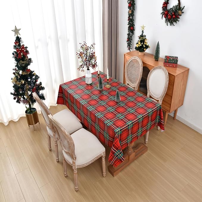 Christmas Tablecloth Heavy Duty Vinyl Red 54x72 inch Square Christmas Table Cloth Reusable Waterproof Foldable Plastic Tablecloths PVC Xmas Table Cover for New Year Party Decor - Image 2