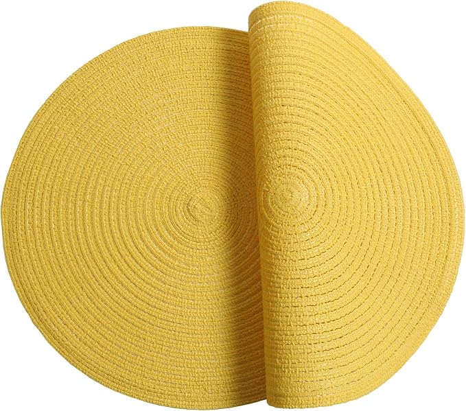 SHACOS Round Braided Placemats Set of 8 Washable Table Mats 15 inch Round Placemat Cotton Polyester Circle Placemat for Dining Table (Yellow, 8) - Image 2