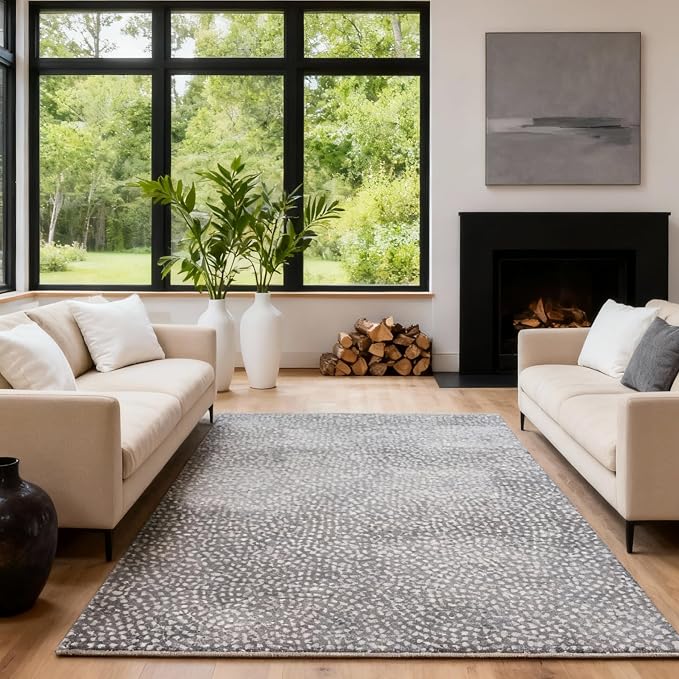 5x7 Area Rug, Machine Washable Living Room Rug - Non-Slip Low Pile Accent Rug for Bedroom, Pet Friendly, Modern Vintage Geometric Design - Image 3