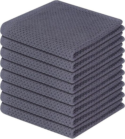 Homaxy 100% Cotton Waffle Weave Kitchen Dish Cloths 8-Pack, Dark Grey | 12 x 12 Inches, Ultra Soft Absorbent Dish Towels, Quick Drying Dish Rags with Hanging Loop by Homaxy