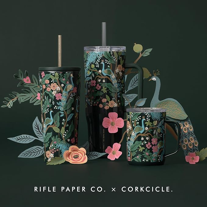 Corkcicle x Rifle Paper Co. Triple Insulated Coffee Mug with Lid & Handle - Keeps Beverages Hot for 3+ Hours - Gift for Mom - Great for Mother's Day or Christmas - 16 oz - Peacock Blue - Image 7