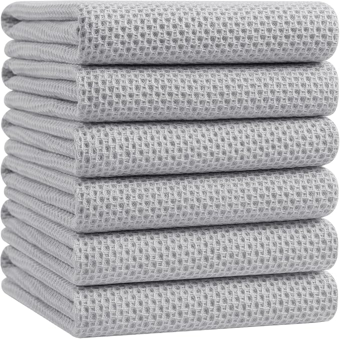 Homaxy 100% Cotton Oversized Waffle Weave Kitchen Towels 6-Pack, Light Gray | 20 x 28 Inches, Ultra Soft Absorbent Dish Towels, Quick Drying Large Cleaning Towels by Homaxy