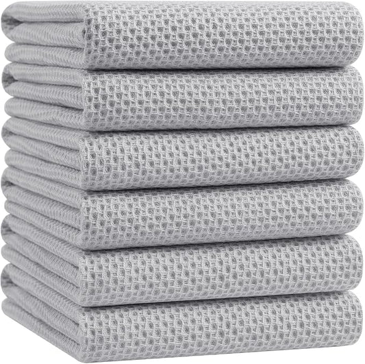 Homaxy 100% Cotton Oversized Waffle Weave Kitchen Towels 6-Pack, Light Gray | 20 x 28 Inches, Ultra Soft Absorbent Dish Towels, Quick Drying Large Cleaning Towels by Homaxy
