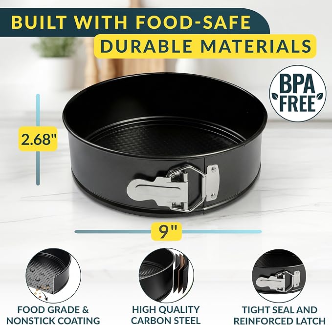 Cheesecake Pan 9" Carbon Steel With Removable Bottom – Leakproof Design | Nonstick Coating Springform – Durable Cake Mold With Secure Latch, Even Heat Cheese Cake Pans For Baking - Image 2