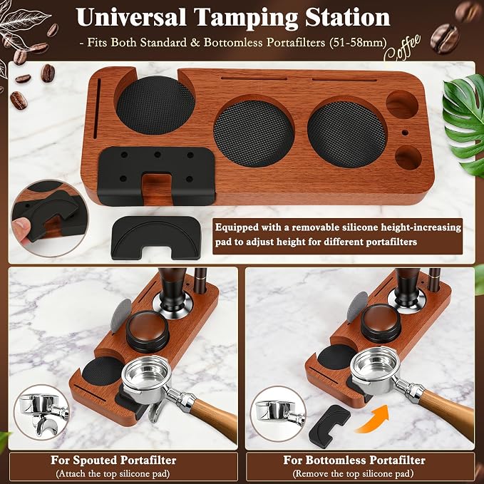 8 PCS Espresso Accessories Kit, 58mm Espresso Tamper Kit Coffee Tamper Set with Coffee Distributor, Espresso Tamping Station, Espresso WDT Stirrer,Dosing Funnel, Fits Breville 58 mm Portafilter - Image 6