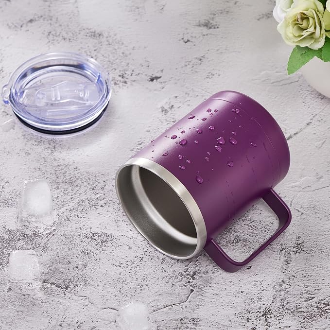 MEWAY 12oz Coffee Mug With Handle 2 Pack Bulk,Stainless Steel Insulated Travel Tumblers With Sliding Lid,Double Wall Vacuum Camping Cup for Hot & Cold Drinks Tea (Forest Green&Plum,Set of 2) - Image 7