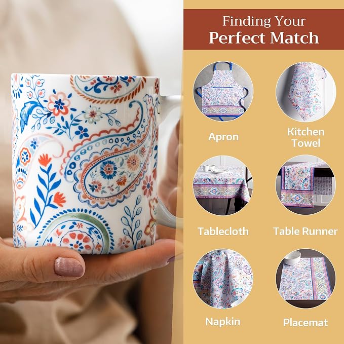 Maison d' Hermine Coffee Mug with Handles Tea Cups (15 Ounce, Pack of 1) | Fine Bone China Coffee Mugs for Hot Beverages Cappuccino Latte Home Restaurant Hotel Spring Summer -Indian Floral - Paisley - Image 6