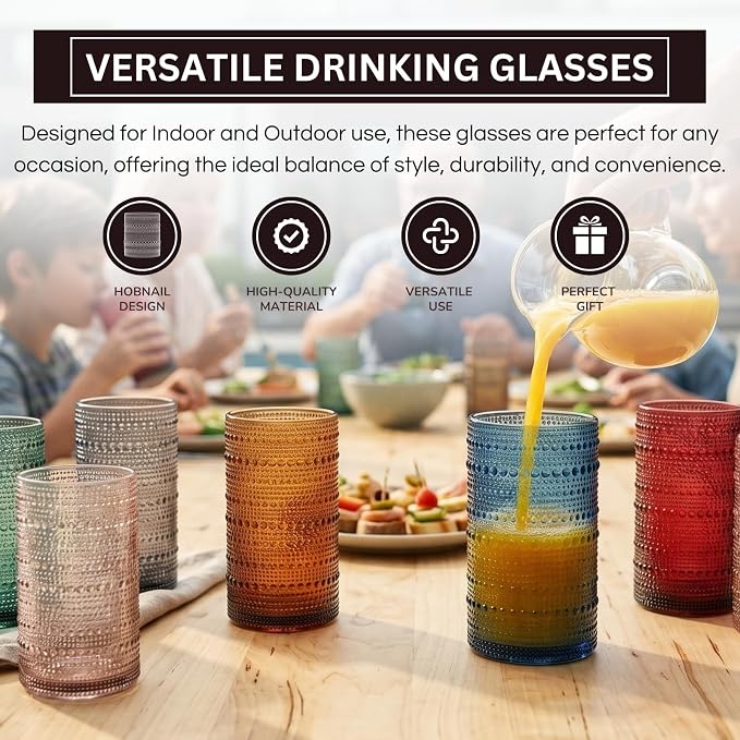 Khen Plastic Hobnail Drinking Highball Glasses Set of 6 Neutral Tones Cups 14oz, Shatterproof & Unbreakable Acrylic Beaded Design, BPA-Free, Dishwasher Safe Indoor/Outdoor Drinkware Water, Cocktails - Image 5