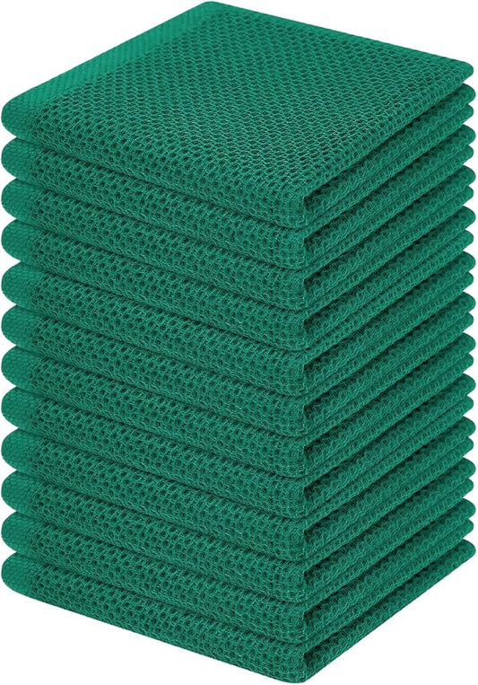 Homaxy 100% Cotton Waffle Weave Kitchen Dish Cloths 12-Pack, Dark Green | 12 x 12 Inches, Ultra Soft Absorbent Dish Towels, Quick Drying Dish Rags with Hanging Loop by Homaxy