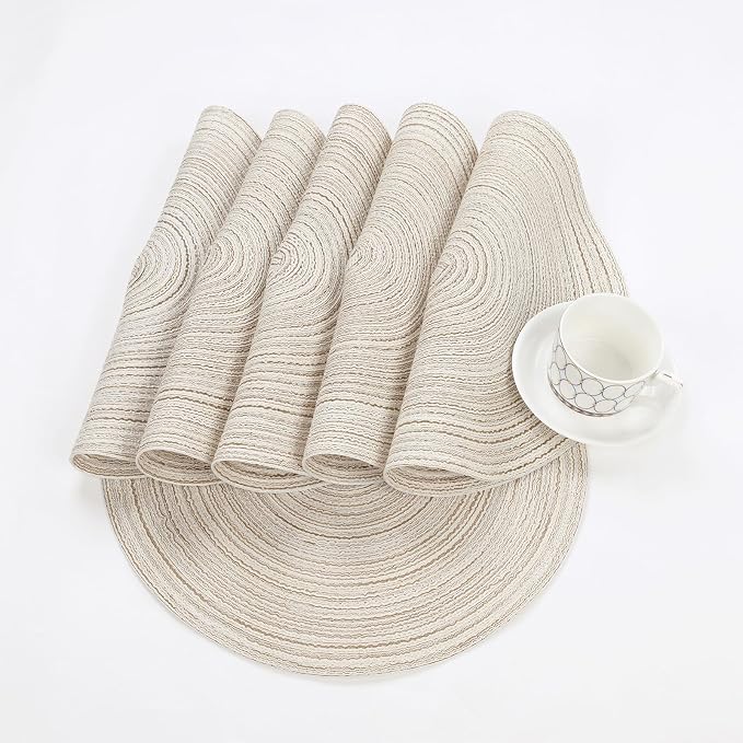 SHACOS Placemats Set of 8 Round Braided Place Mats 15 inch Washable Table Mats for Home Wedding Holiday Party (Ivory, 8) - Image 9