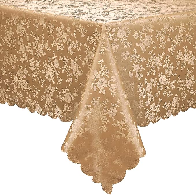 Smiry Rectangle Waterproof Heavy Duty Vinyl Tablecloths, 54 x 108 Inch | Wipeable Washable Floral Embossed Table Cover for Kitchen and Dining Room, Indoor & Outdoor Use, Brown by Smiry