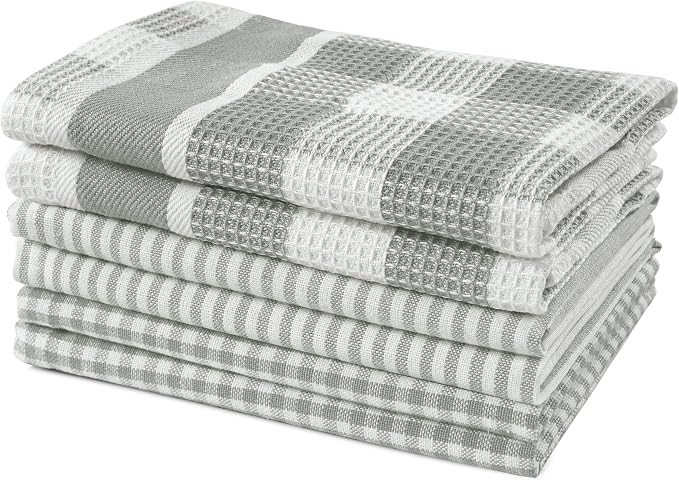 LANE LINEN Cotton Dish Towels - 6 Pack Soft Absorbent Kitchen Dish Cloths, Multi Purpose Kitchen Towel for Cleaning & Drying, 12"x12" - Grey by LaneLinen