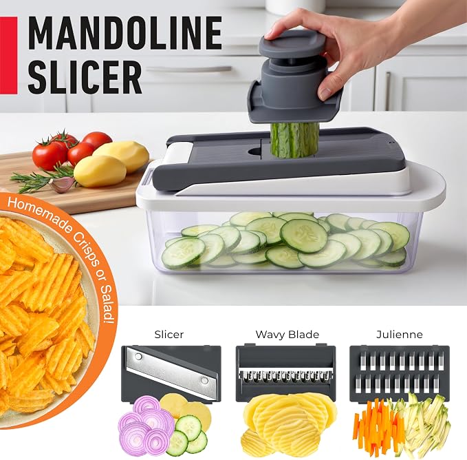 Mueller The Real Original Pro Vegetable Chopper & Mandoline Slicer, 10-in-1 | since 2013, 8 Blade Food Veggie Chopper, Onion Vegetable Cutter with Container, Kitchen Gadgets & Essentials - Image 6