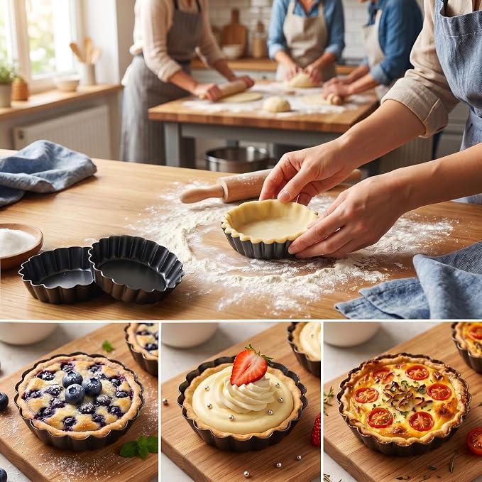 18 Packs Mini Tart Pans 3 Inch, Carbon Steel Egg Tart Molds with Removable Bottom & Nonstick Coating – Round Fluted Quiche Pans for Pie, Cheesecake, Muffins, Desserts (Black) - Image 6