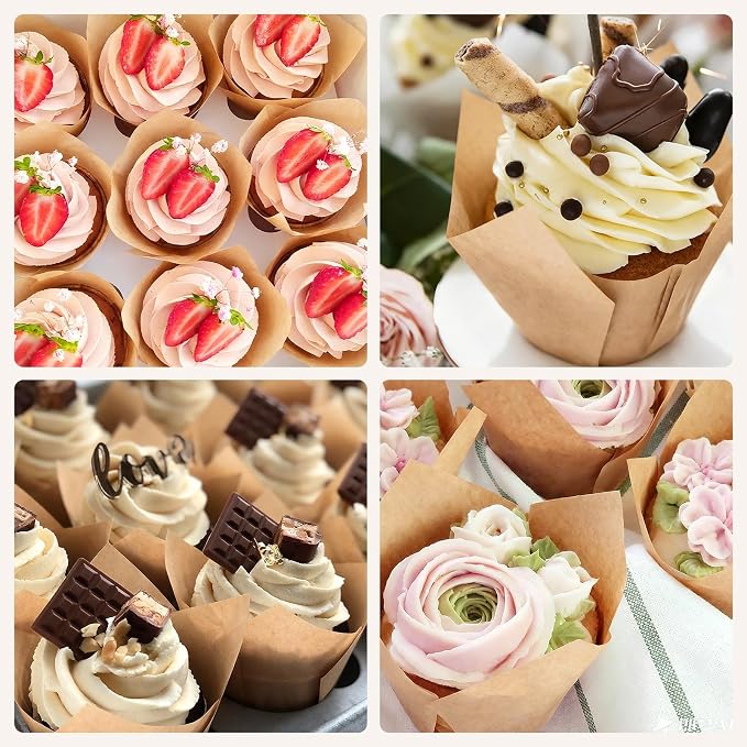 200pcs Natural Tulip Cupcake Liners, Premium Muffin Liners Holders for Baking Cups, Greaseproof Cupcake Wrappers in Standard Size, Classic Parchment Paper Cupcakes Liner by JIRNGLA - Image 6