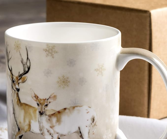 Maison d' Hermine Coffee Mug with Handles Tea Cups (12 Ounce, Pack of 1) | Fine Bone China Coffee Mugs for Hot Beverages Cappuccino Latte Home Restaurant Spring Summer -Deer In The Woods - Oh Deer - Image 9