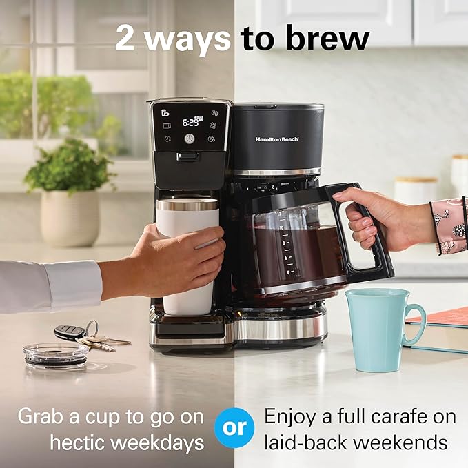 Hamilton Beach 2-Way Drip Coffee Maker & Single Serve Coffee Machine | Hot & Iced Coffee Maker| 12 Cup Glass Carafe| AquaFlow Showerhead | Auto Pause & Pour | Black |47500J - Image 3