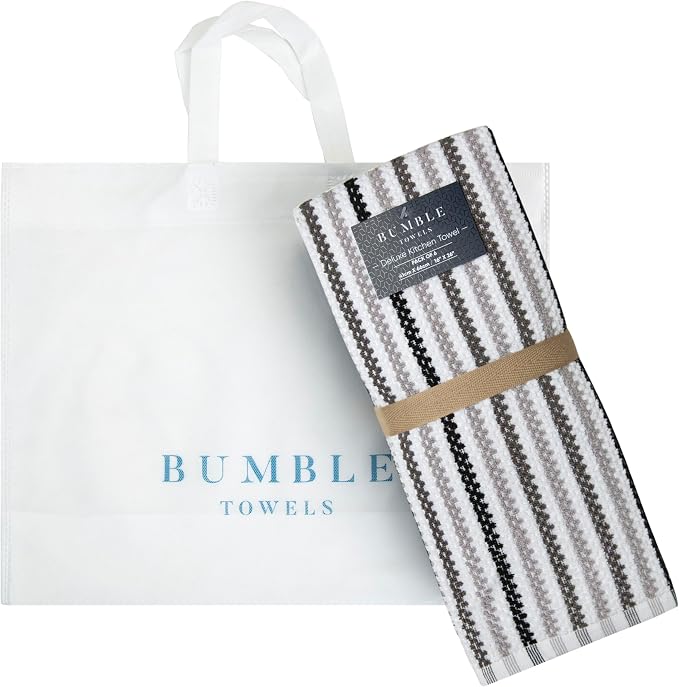 Bumble Kitchen Towels 6 Pack 100% Cotton 16"x26" - Black Wide Stripe | 430 GSM Soft Kitchen Hand Towels with Hanging Loop, Highly Absorbent & Durable for Washing and Drying Dishes - Image 6