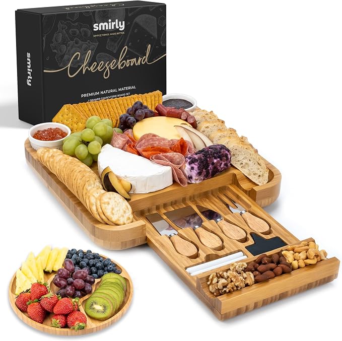 SMIRLY Charcuterie Board Set with Serving Accessories, Bamboo | Housewarming, Wedding, Bridal Shower and Birthday Gift for Women, Ideal for Movie Nights, Entertaining and Family Gatherings by Smirly