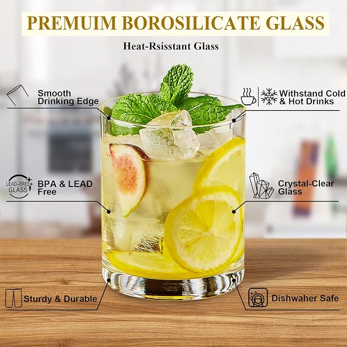 13.8oz Borosilicate Glass Drinking Glasses Set of 6, Heat-Resistant Double Old Fashioned Lowball Tumblers, Crystal Clear Water Cups, Lowball Glasses Rocks Glasses for Cocktail, Whiskey Glasses - Image 3