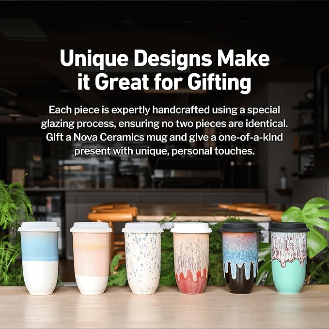 NOVA CERAMICS Travel Mug On the Go Coffee Mug Microwave & Dishwasher Safe Green Tumbler - Gifts For Women Men 16oz Afterglow - Image 6