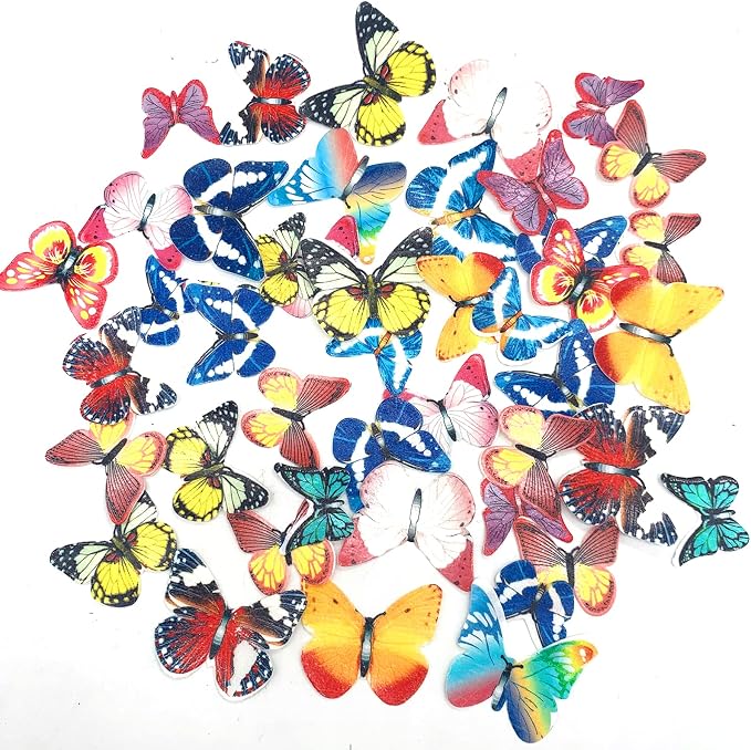Weraru 48Pcs Edible Cake Butterfly Decoration Cake Toppers Birthday Party Cupcake Toppers Mixed Size & Colour - Image 4