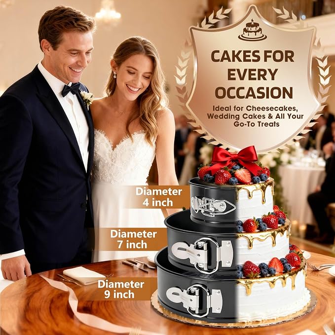 MASSUGAR 4 7 9 Inch Springform Pan Cheesecake Pan with Silicone Protector, 50 Pcs Parchment Paper Liners, 3 Cake Scrapers, Leakproof Round Cake Pan for Baking in Water Bath Nonstick Spring Form Pan - Image 2