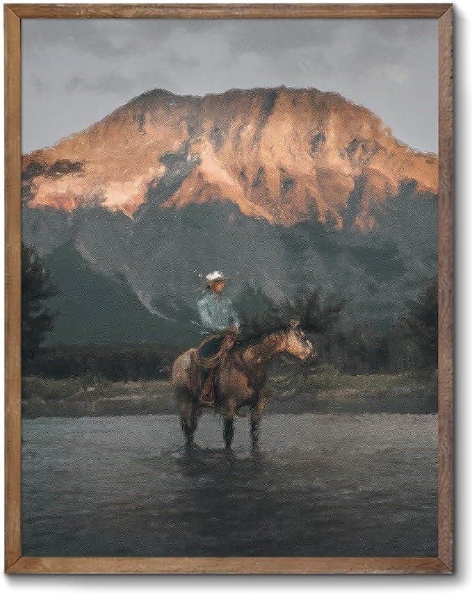 XOCUUI Cowboy Canvas Wall Art Vintage Print Oil Paintings 8x10 Inch, Western Cowboy Mid Century American West Country for Home Office Living Room Bathroom Bedroom Wall Decor Unframed by XOCUUI