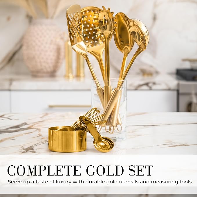 Styled Settings Gold Cooking Utensils with Measuring Cups & Spoons,13-Piece | Stainless Steel, Includes utensils, measuring cups, 13-Piece Gold Kitchen Accessories Includes Metal Measuring - Image 3