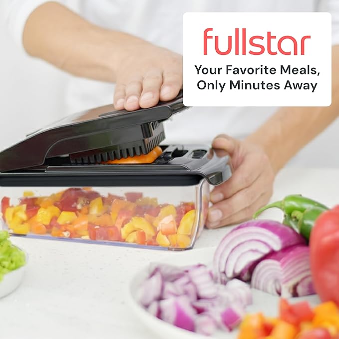 Fullstar Pro Original Vegetable Chopper & Spiralizer, Kitchen Prep Tool | 4 in 1 Veggie Slicer, Onion & Fruit Cutter with Sharp Stainless Steel Blades & Container, All-in-One Food Prep Tool (Black) - Image 8