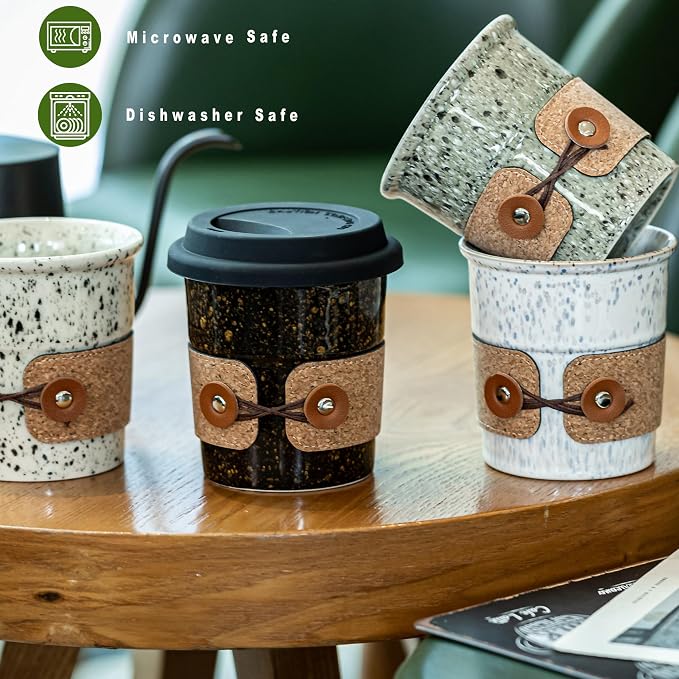 Coffee Travel Cups with Lids Ceramic To Go Coffee Tumbler Tea Mug | Spill Proof Camping Cup, 13.5oz Large Cappuccino Cup, Reusable Coffe Mug, Decorative Latte Cup, Coffee Gift for Coffee Lovers - Image 7