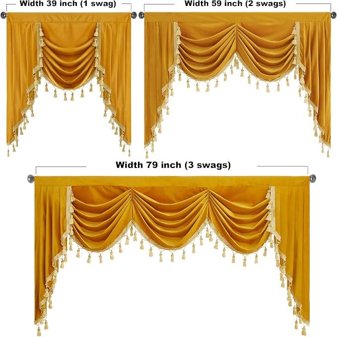 Warm Gold Velvet Curtain Valances W79 inches, 1 Panel | Fall Decor Waterfall Swag Curtains for Bedroom, Living Room, Privacy Window Drapes, Halloween Holiday Backdrop Curtains - Image 5
