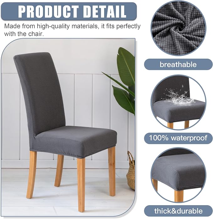 BIETYONE Waterproof Dining Chair Covers, Stretch Seat Protector, Washable | 8 Pack, Waterproof, Stretch Fit, Washable, Spill Resistant, Soft, Dining Chair Covers, Seat Protector - Image 3