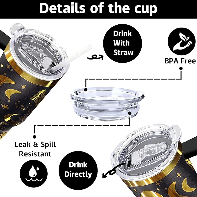 40 oz Bohemia Laser Engraving Tumbler With Handle With Lid Straw Double Insulated Travel Coffee Cup Boho Travel Accessories Must Have Gifts For Women