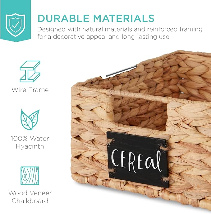 Best Choice Products Set of 4 9x12in Water Hyacinth Pantry Baskets, Woven Organizers w/Chalkboard Label, Chalk Marker - Natural - Image 5