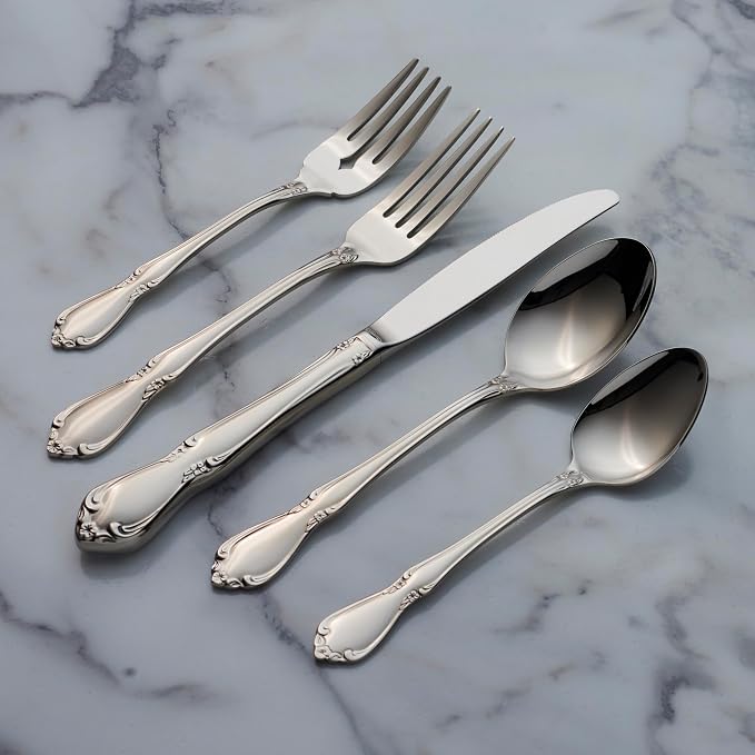 Oneida Silverware Set, Chateau 5-Piece Fine Flatware Place Setting, Service For 1, Dishwasher Safe, 18/10 Stainless Steel, Knives Spoons And Forks, Kitchen and Dining Utensils Set (Silver, 5 Piece) - Image 4