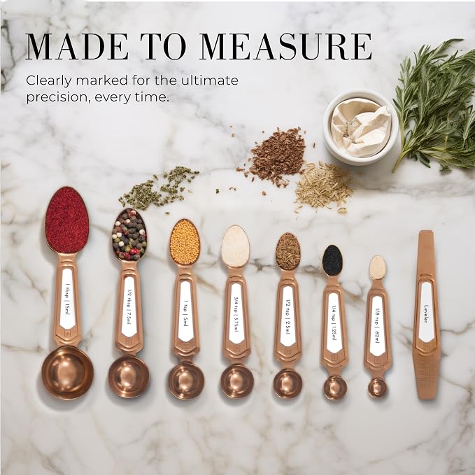 Styled Settings Copper Measuring Spoons Set with Leveler, 8-Piece | Double-Sided Nesting Magnetic Measuring Spoons, Stackable & Spice Jar Friendly -Stylish Copper Kitchen Accessories for Baking - Image 3