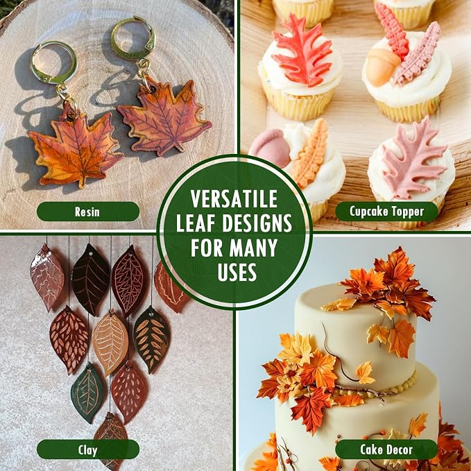 HKNMTT Leaf Fondant Silicone Mold Small Maple Shapes, 34 Cavity Tree Fern Leaves Rose Flower for Cake Cupcake Topper Craft Decorating Sugar Candy Clay Plant Moulds DIY BPA Free - Image 6